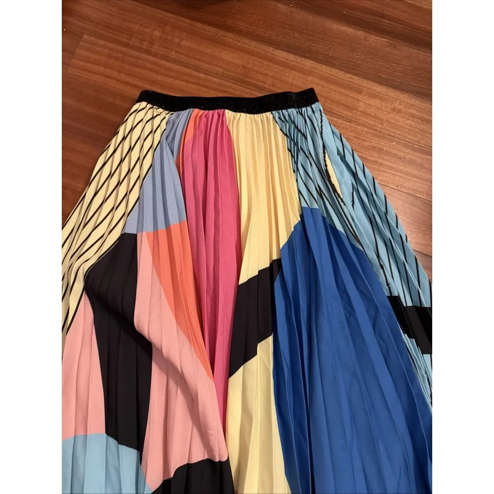 Anthropologie Geisha Designs Midi Pleated Skirt Colorful Preppy Boho Sz 4 NWT - Picture 2 of 7